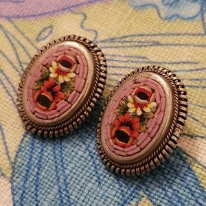Italian 1950s Micro Mosaic clip on earrings